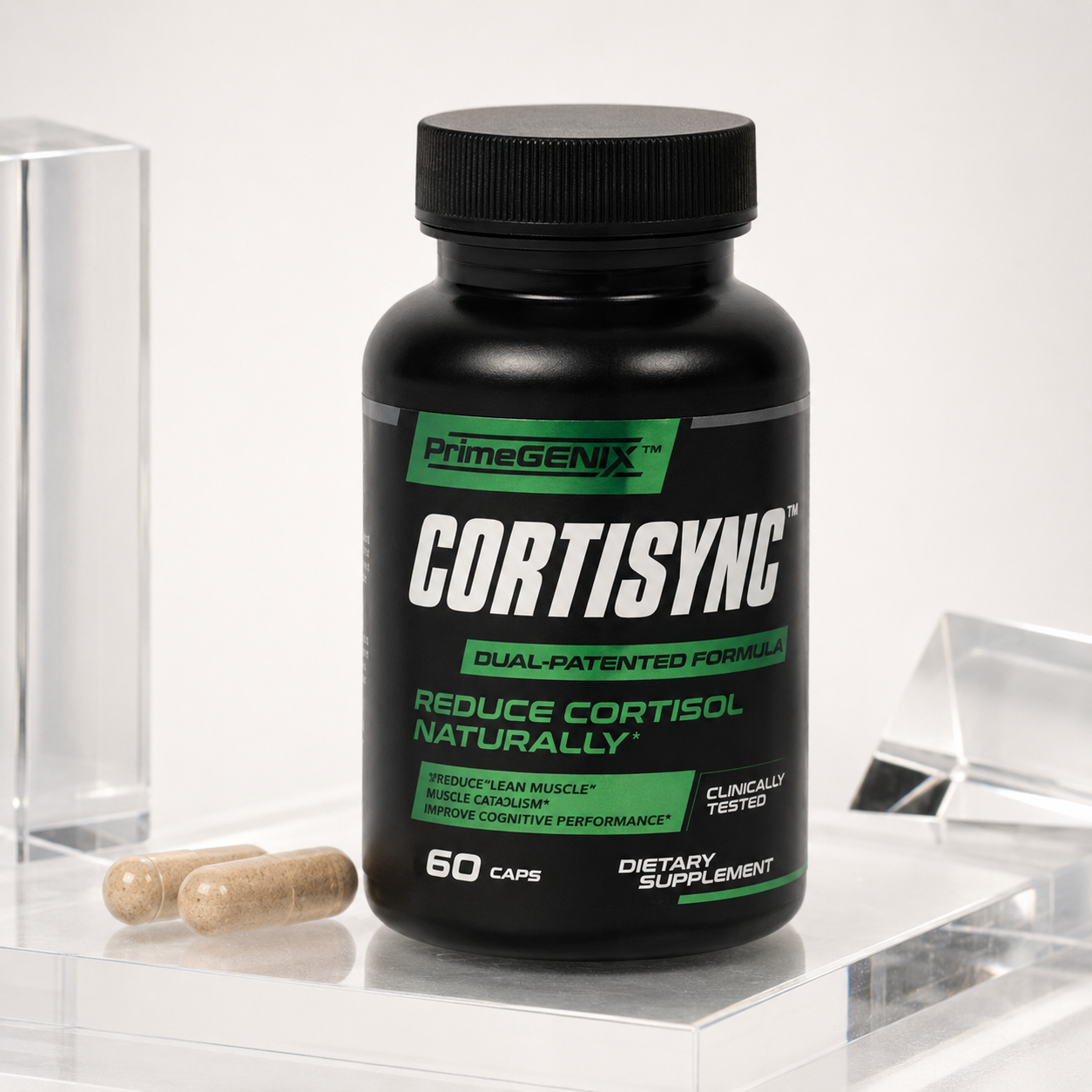 CortiSync product bottle on soft green background